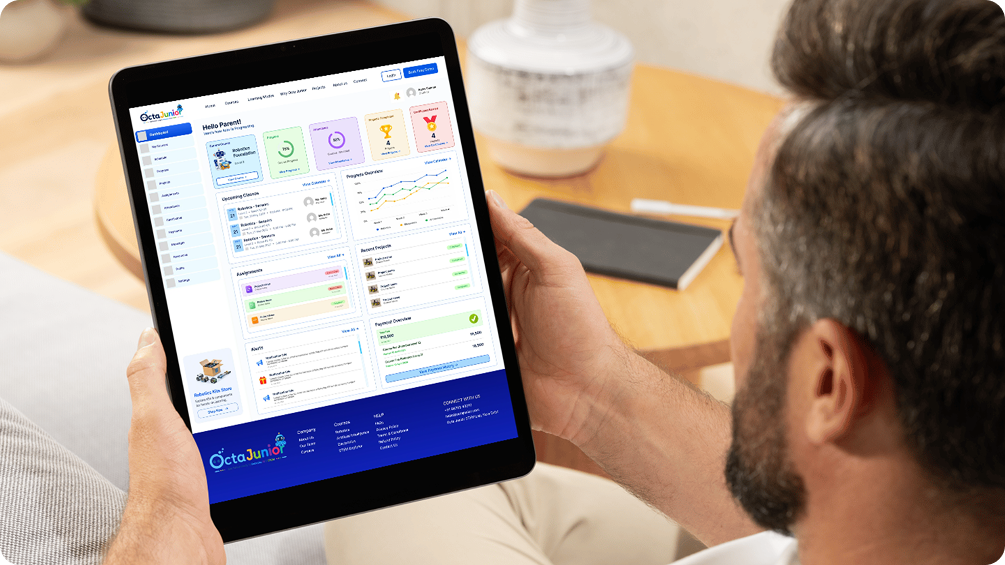 Parent dashboard shown on a tablet